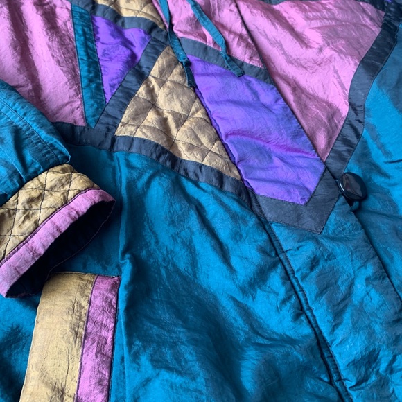 Vintage 70's 80's Pearlescent Patchwork Quilted Puffer Winter Coat S Jacket RARE - Picture 2 of 8